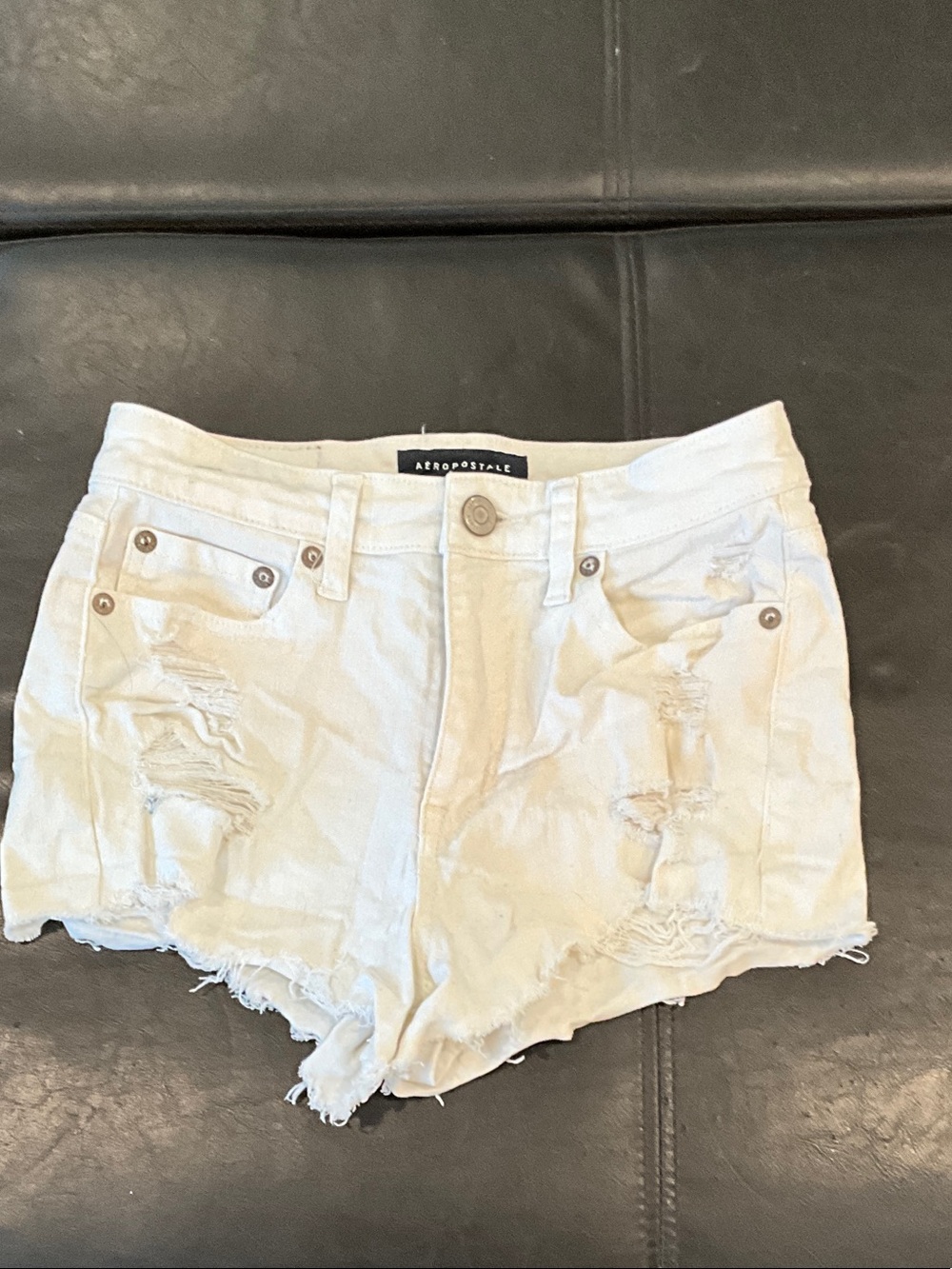 Aeropostale White Distressed High-Rise Jean Shorts